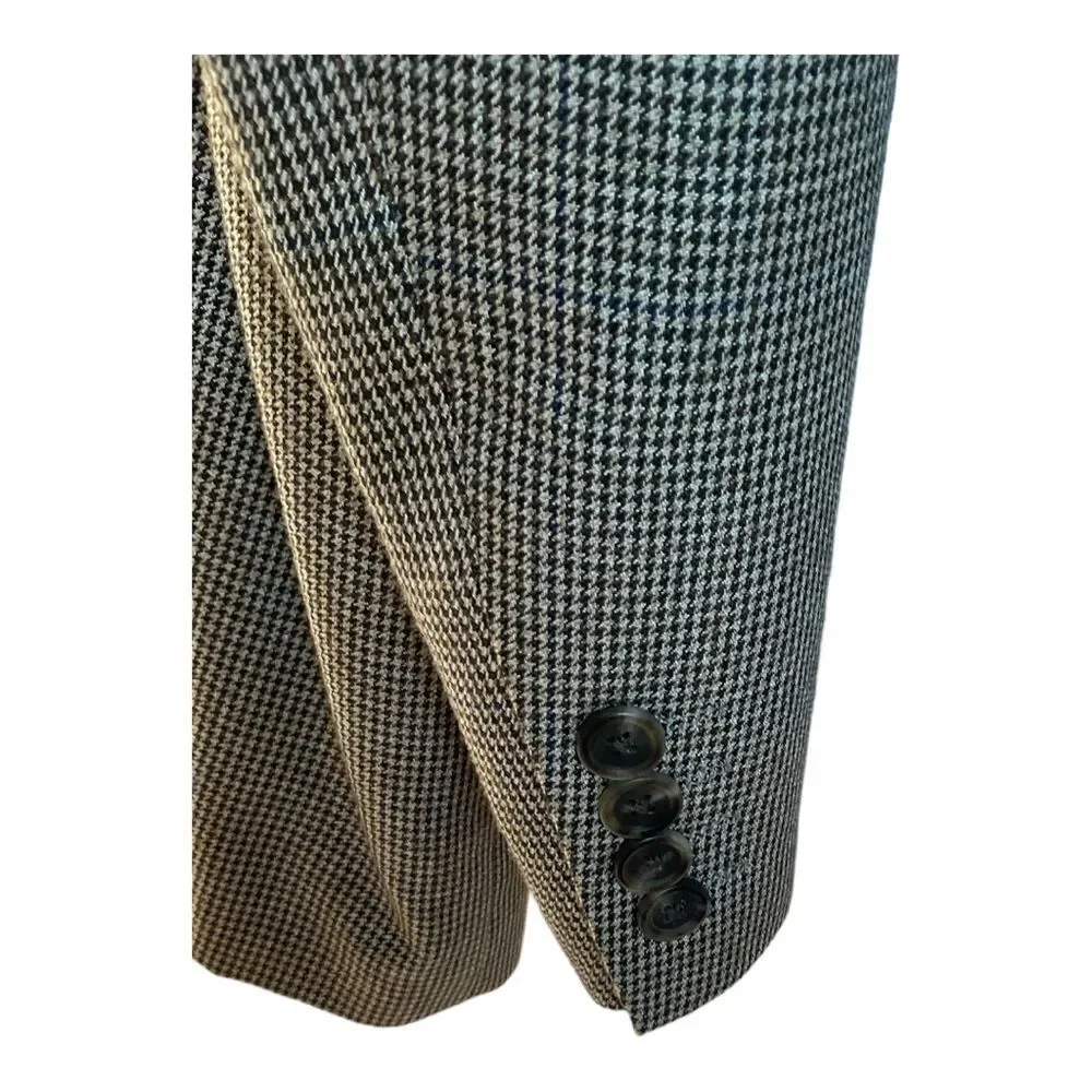 Adolfo Mens Houndstooth Beige long sleeve Suit Jacket Blazer Sport Coat Size XL
